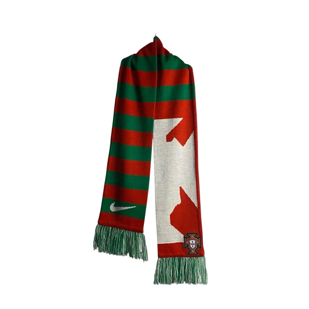 Nike Vibrant Red and Green Portugal Fringed Knit Scarf